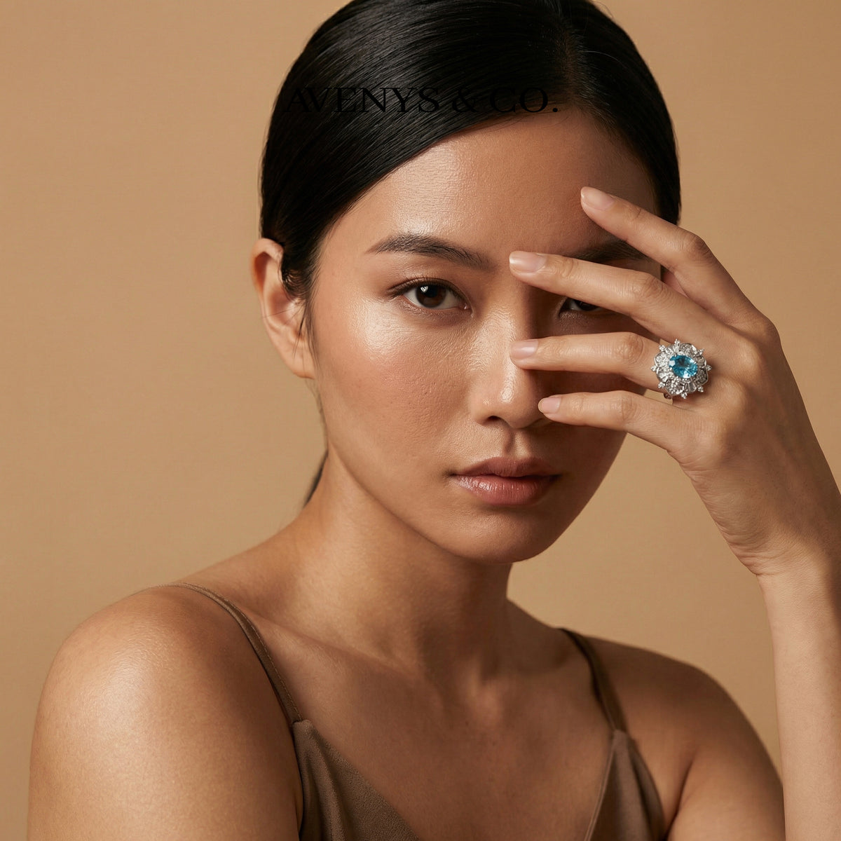 Bloom Burst Ring with Paraiba Oval Stone – on White Gold