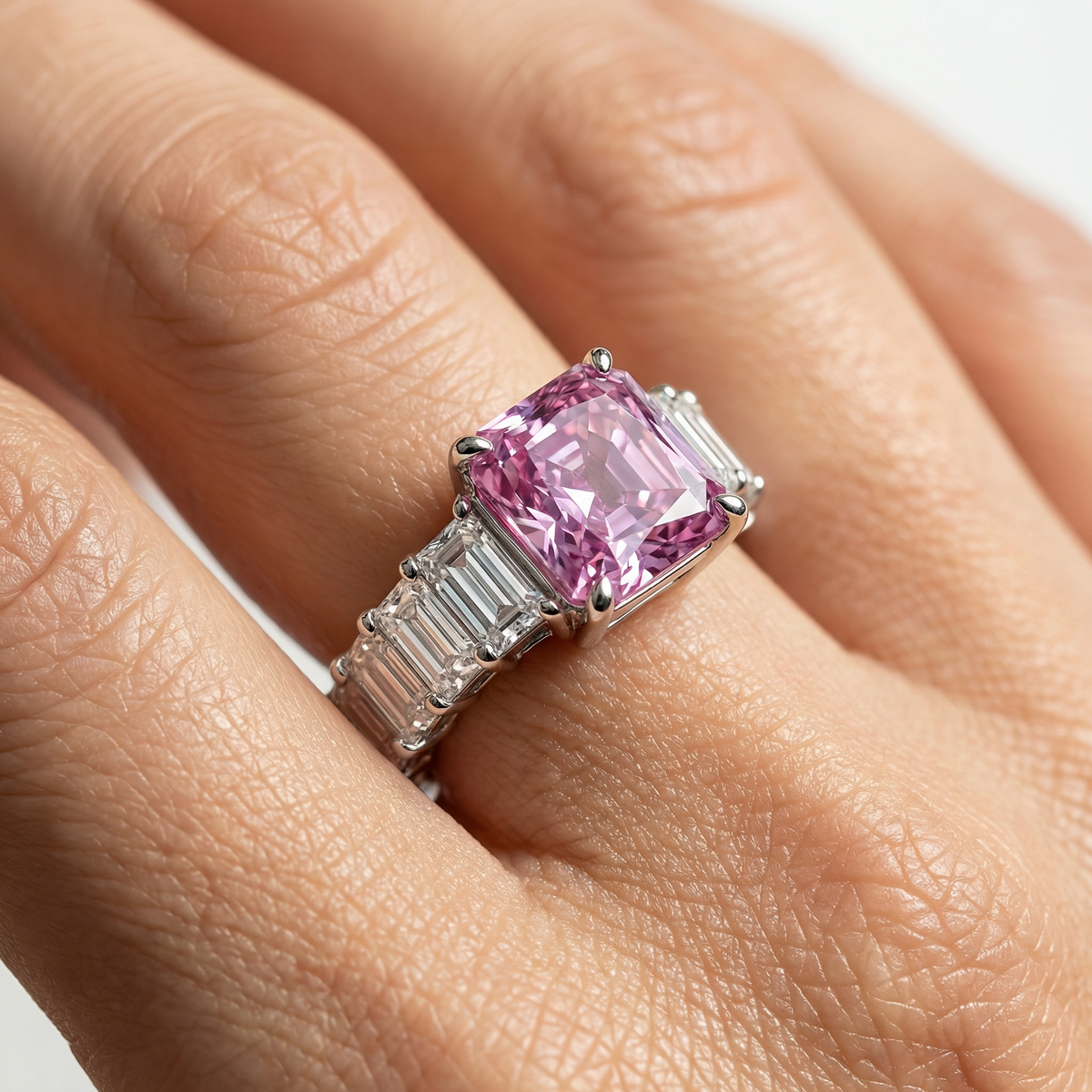 Princess Eternity Ring with Purple Radiant Stone – on White Gold