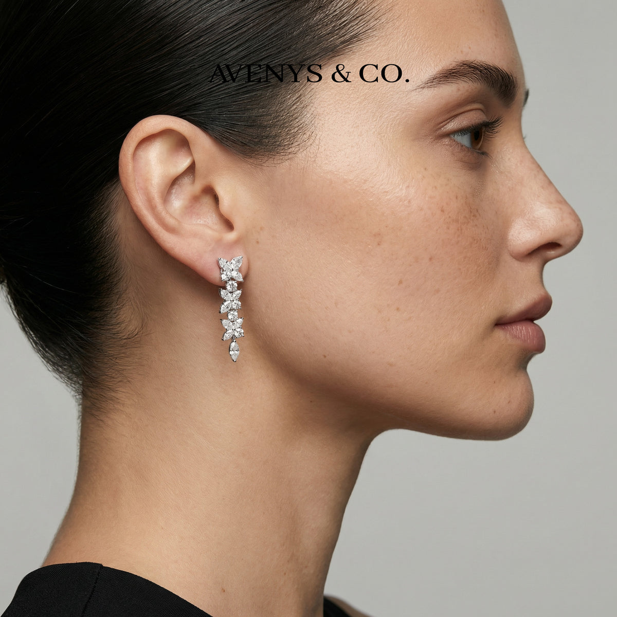 Pear Marquis Drop Earrings with White Pear Stone – on White Gold