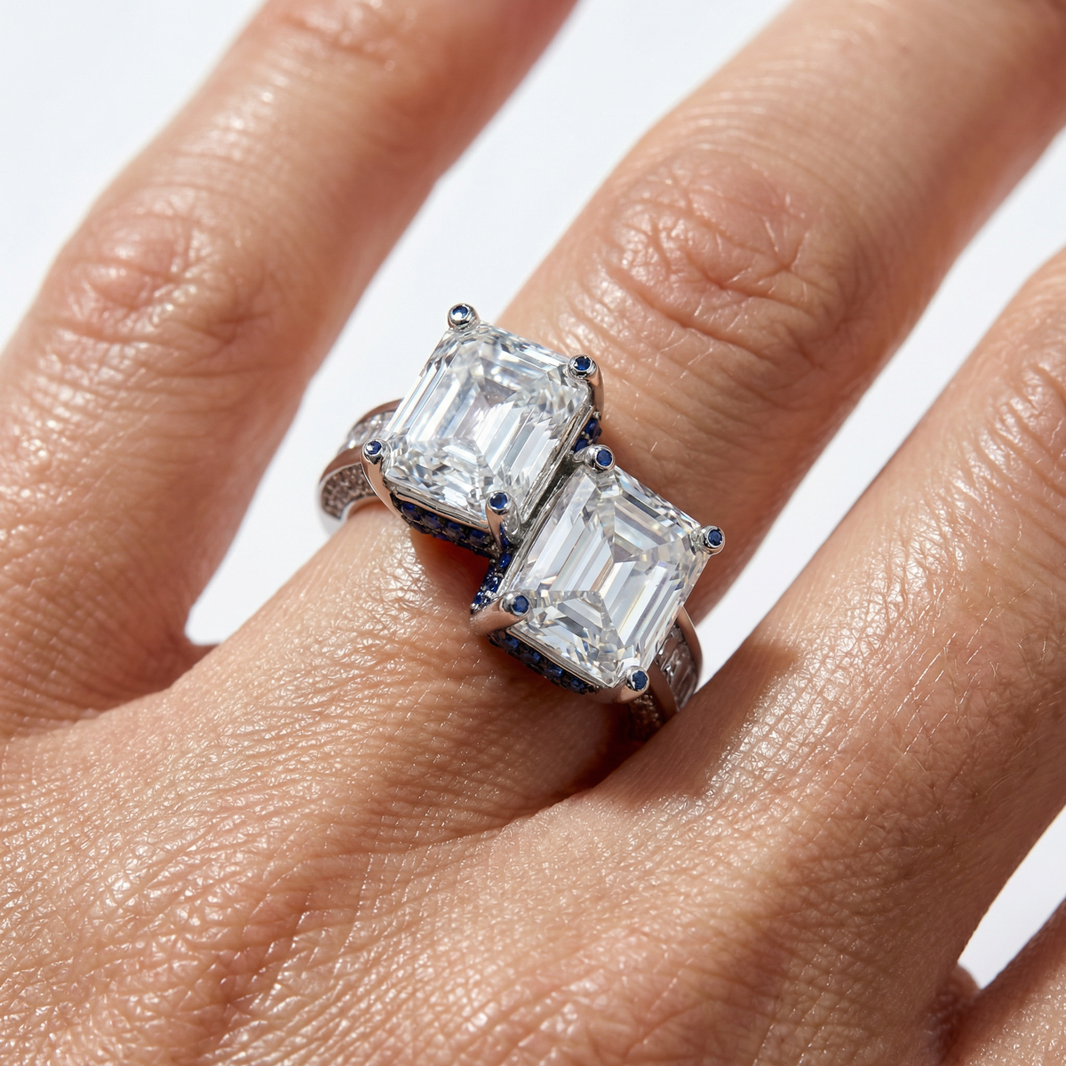 Princess Duo Ring with White Radiant Stone – on White Gold
