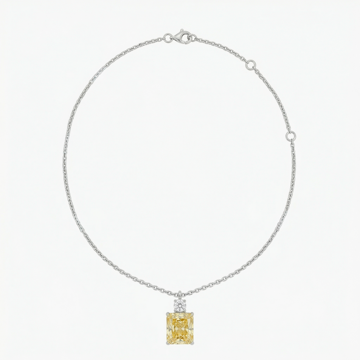 Radiant Pendant Necklace with Yellow Radiant Stone – on White Gold