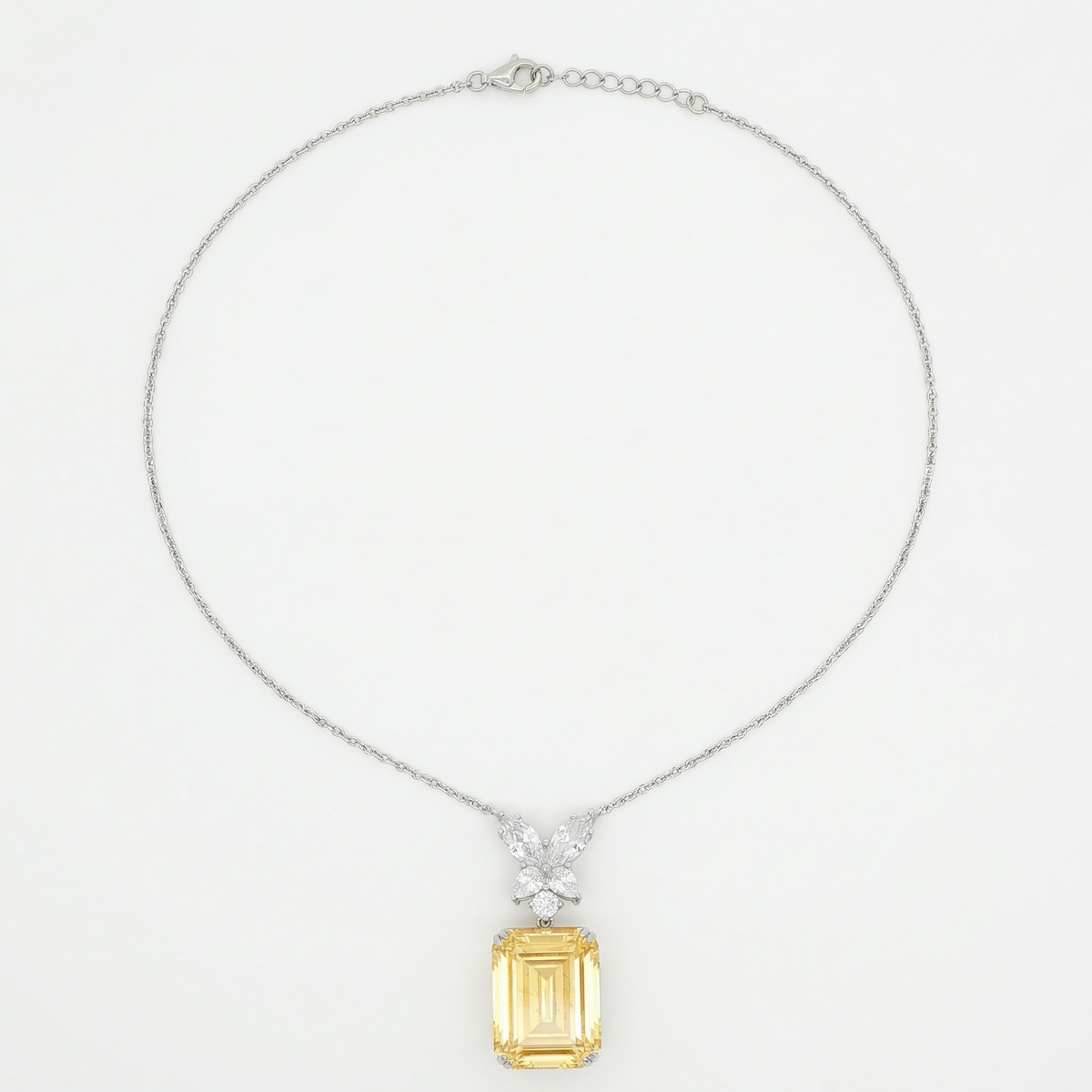 Emerald Necklace  with Yellow Emerald Stone – on White Gold