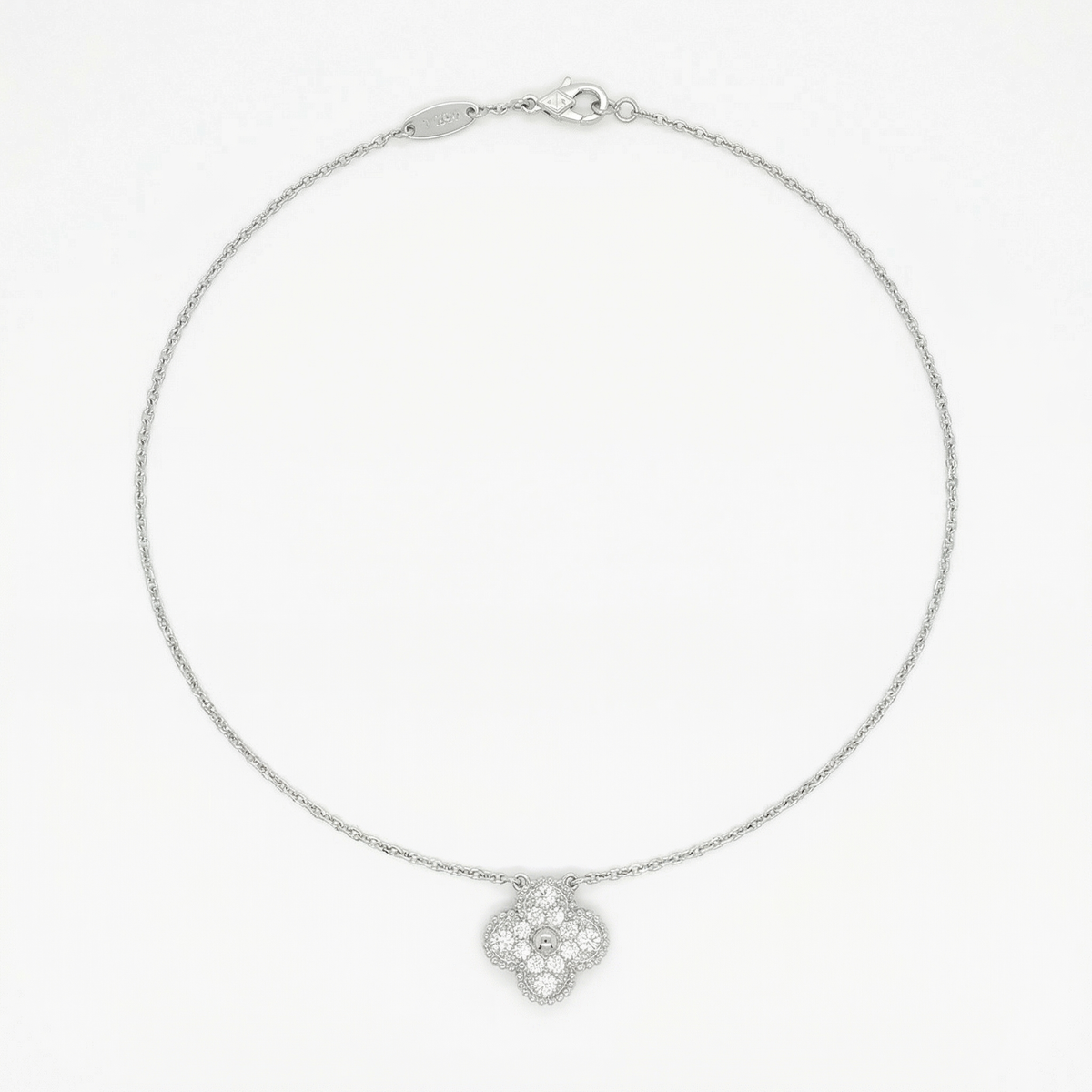 White Gold over Silver Clover Diamond Pendant Necklace