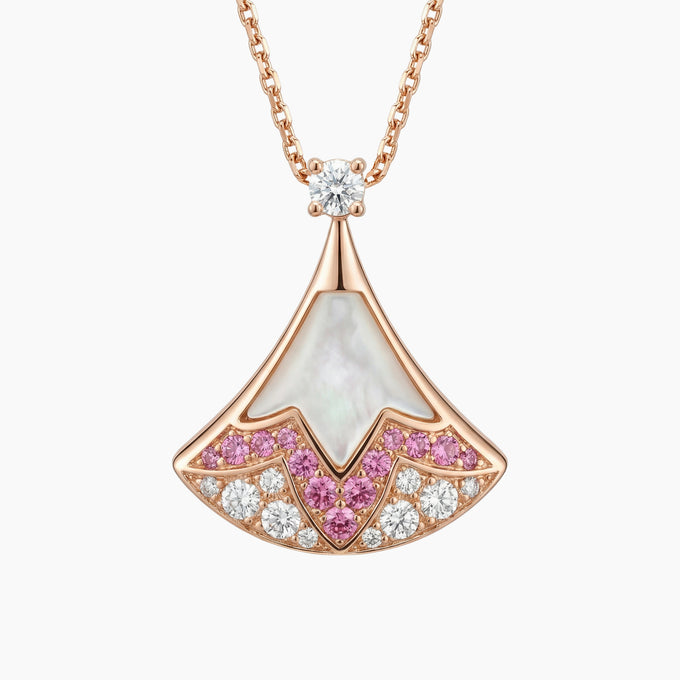 Rose Gold Charm Necklace with Round Brilliant Diamond Pendant
