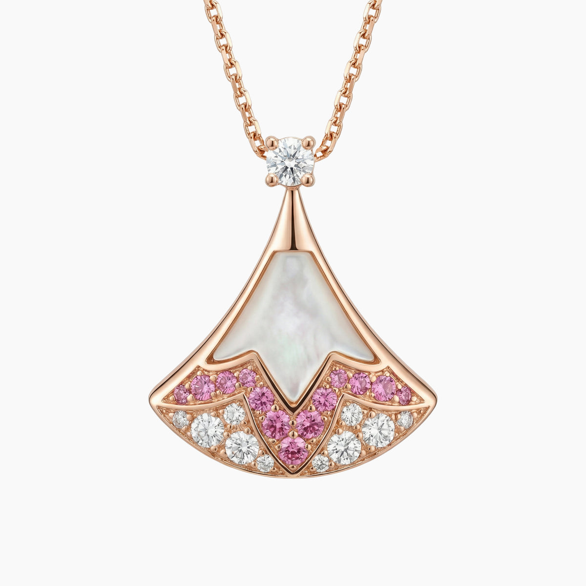 Rose Gold Charm Necklace with Round Brilliant Diamond Pendant