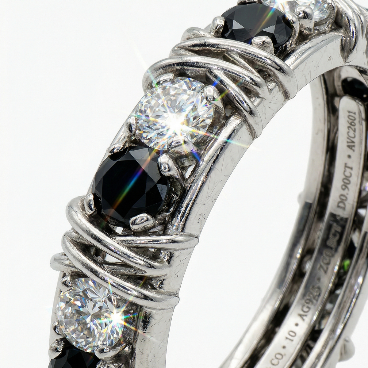 AV Signature Ring Mens with Black Round Stone – on White Gold