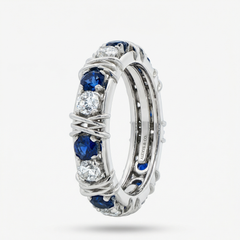 AV Signature Ring Mens with Blue Round Stone – on White Gold