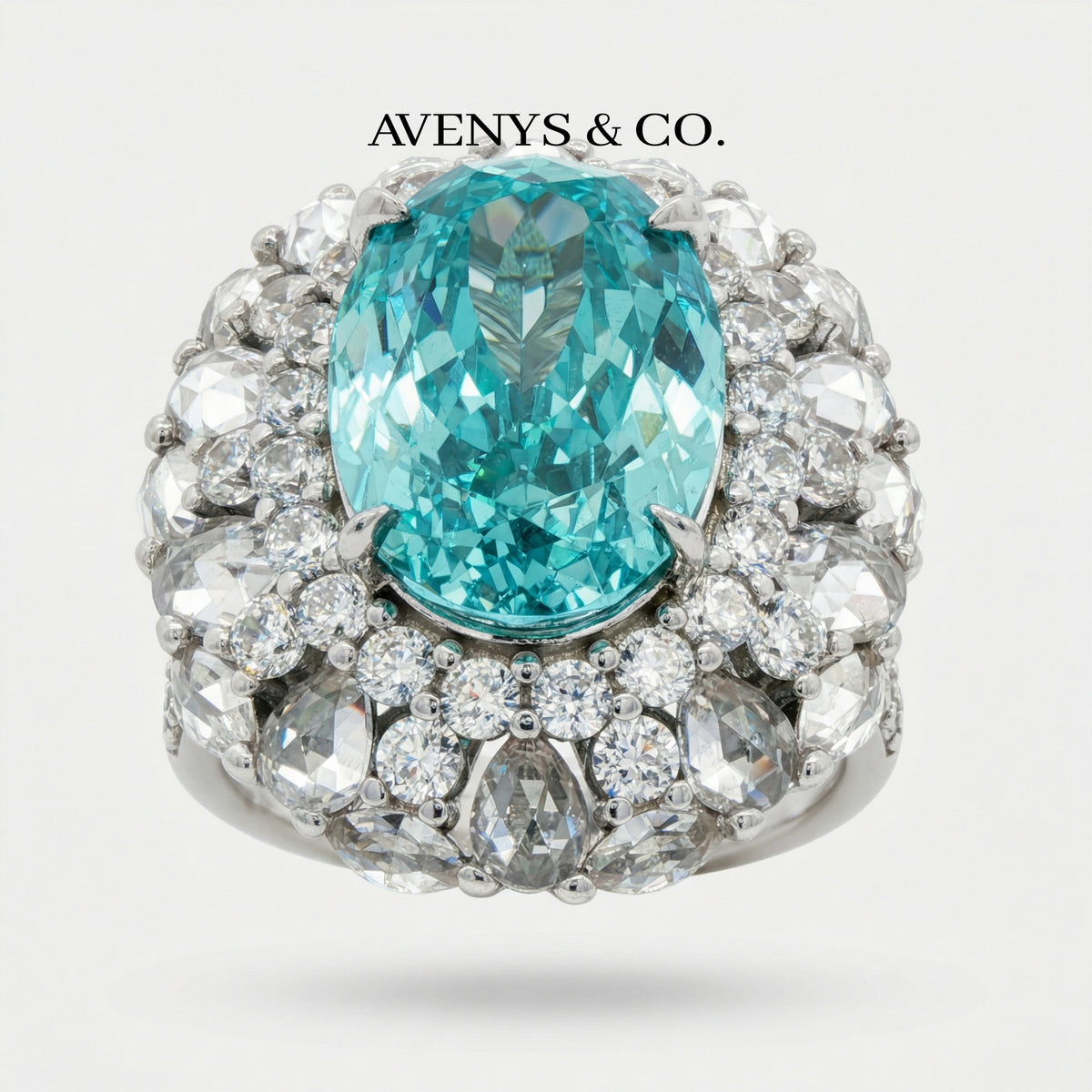 Seafoam Halo Ring with Paraiba Oval Stone – on White Gold