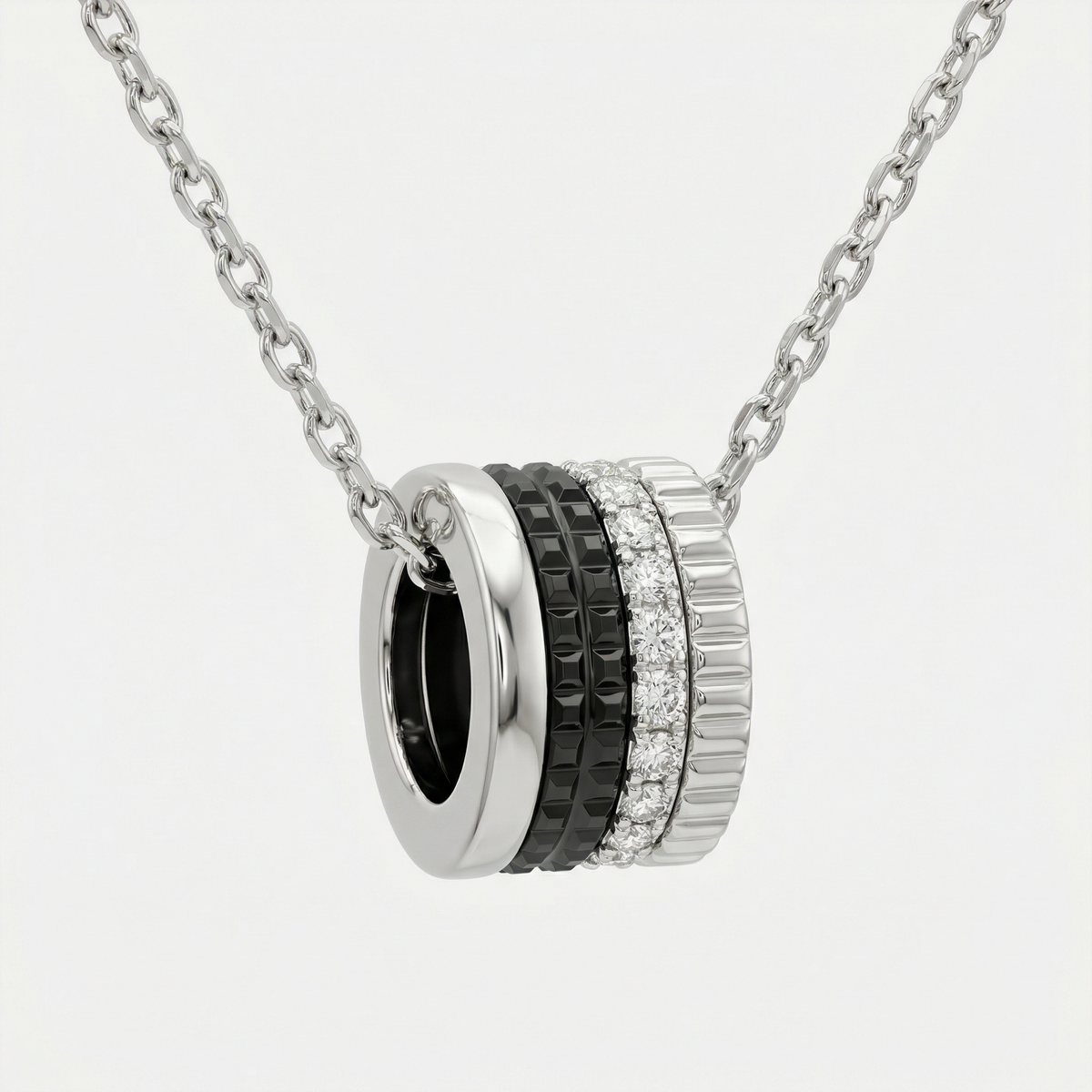 Quatre Necklace with White Round Stone – on White Gold