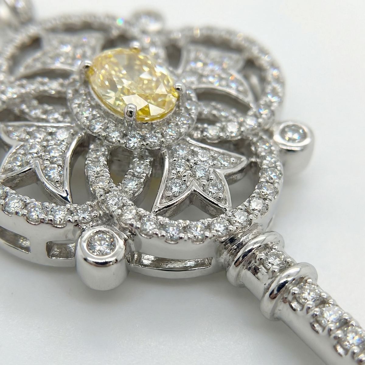 Key Necklace with White Round Stone – on White Gold