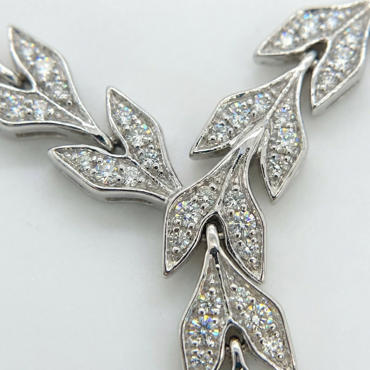 Leaf Necklace with White Round Stone – on White Gold