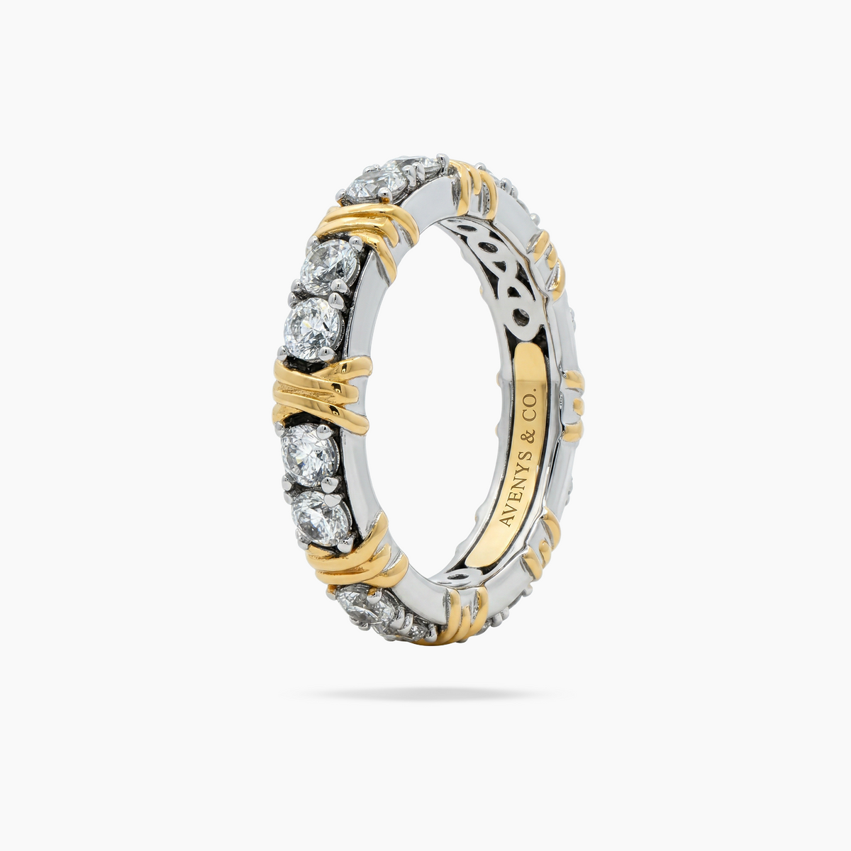 AV Signature Womens Ring with White Round Stone – on White Gold
