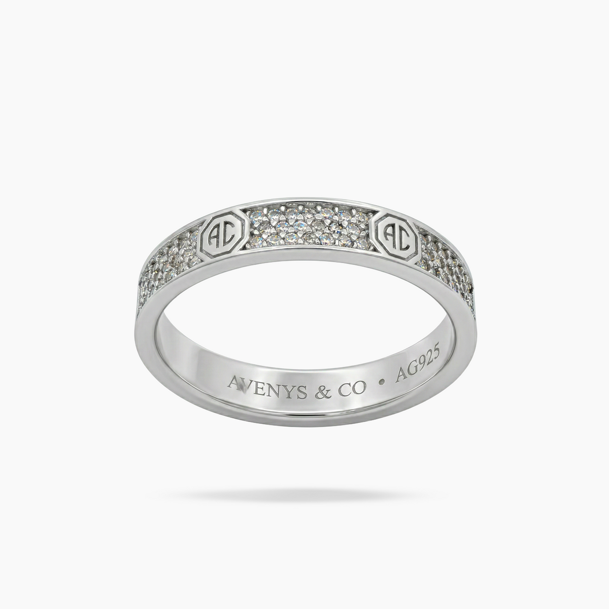 Halo Pave Slim Ring with White Round Stone – on White Gold