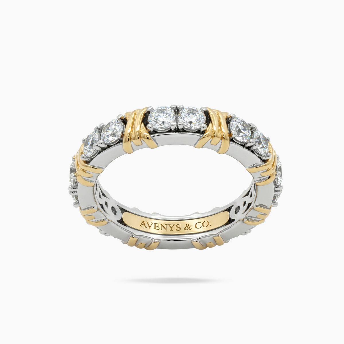 AV Signature Womens Ring with White Round Stone – on White Gold