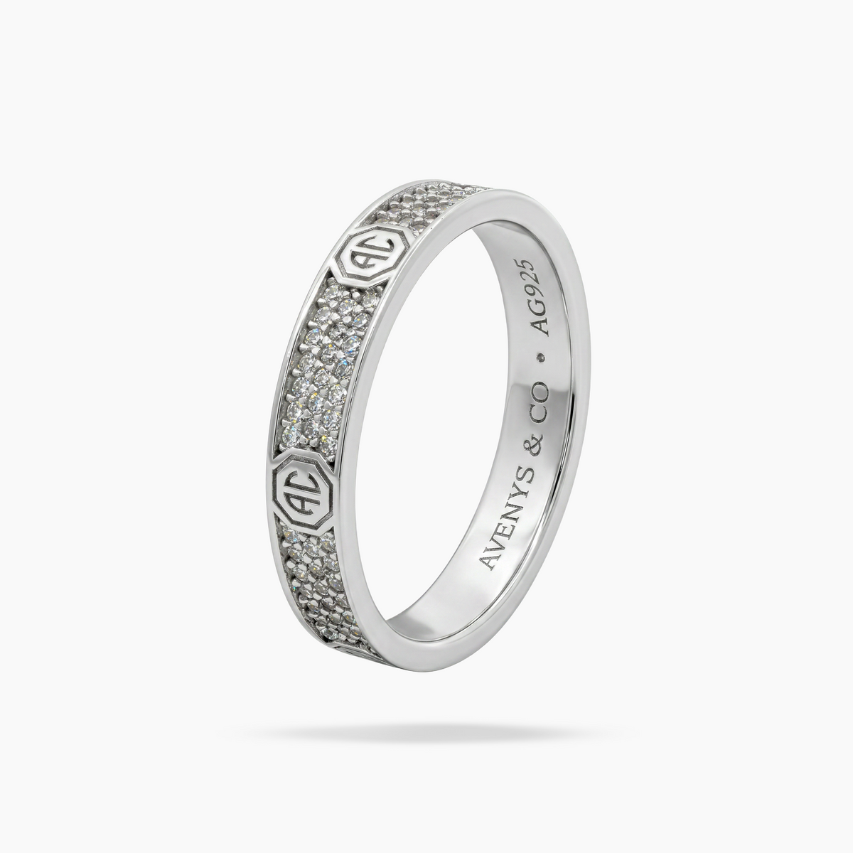 Halo Pave Slim Ring with White Round Stone – on White Gold