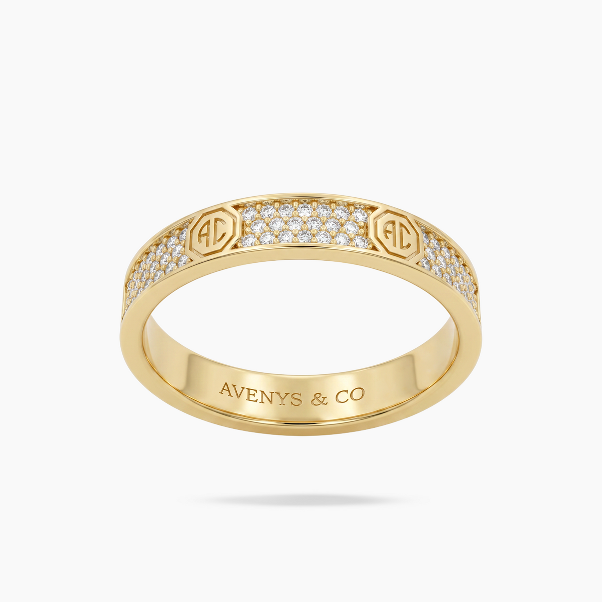 Halo Pave Slim Ring with White Round Stone – on Yellow Gold