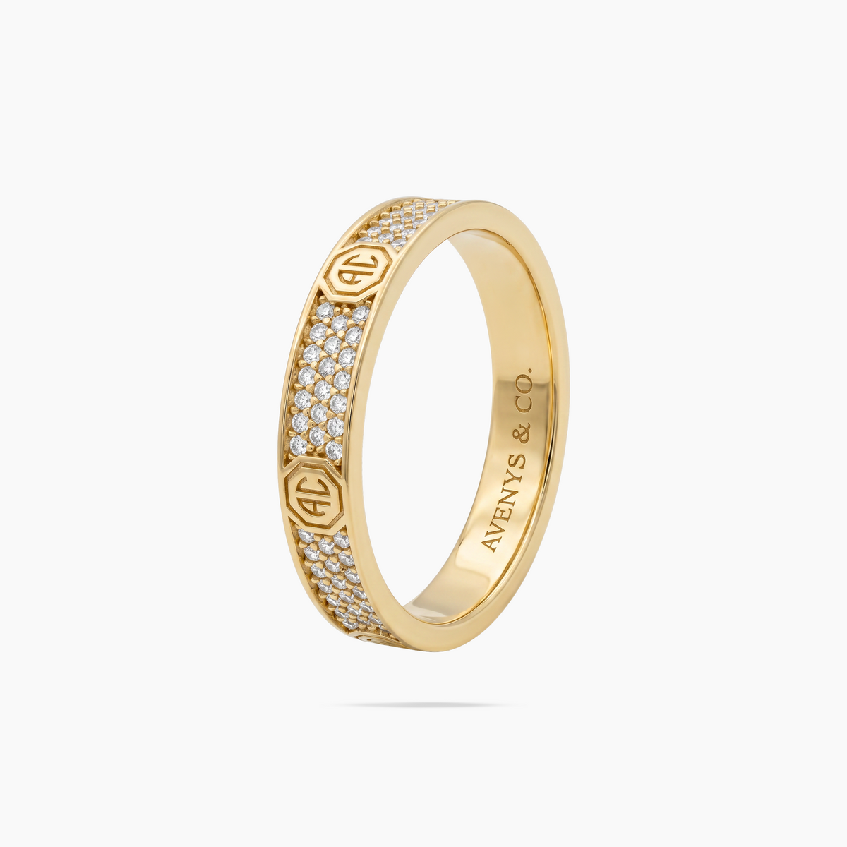 Halo Pave Slim Ring with White Round Stone – on Yellow Gold