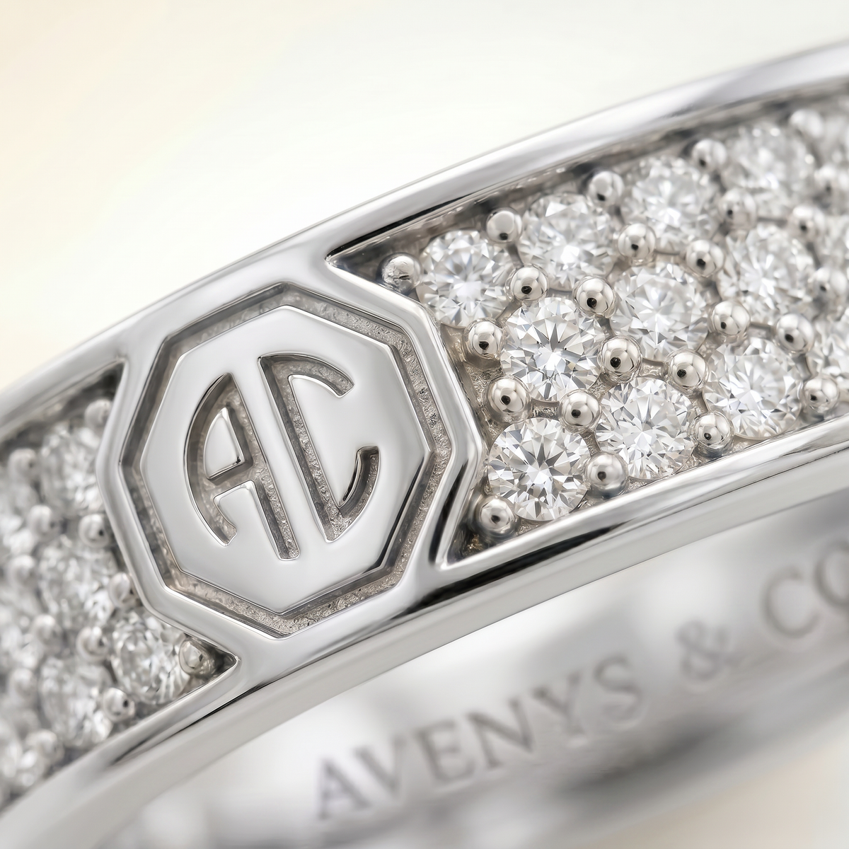 Halo Pave Slim Ring with White Round Stone – on White Gold