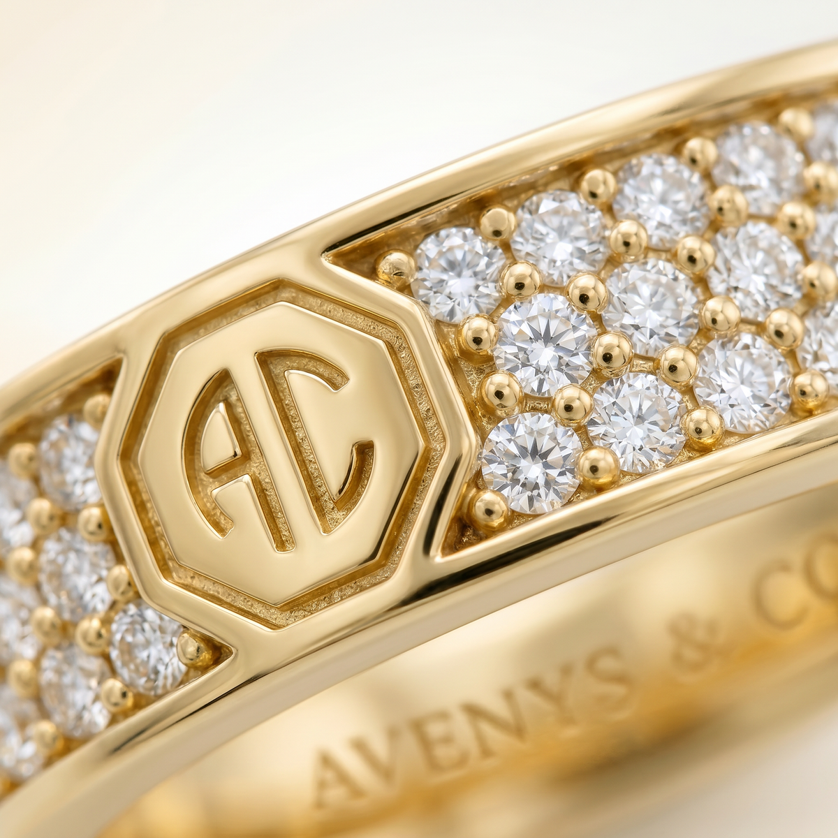 Halo Pave Slim Ring with White Round Stone – on Yellow Gold