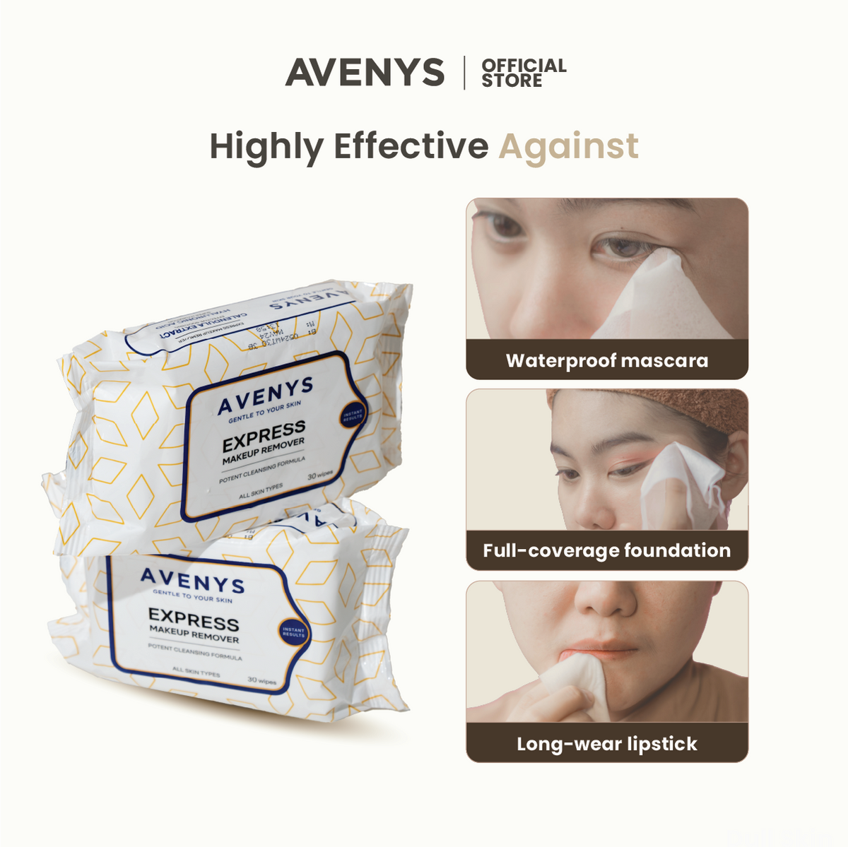 AVENYS Express Makeup Remover Wipes