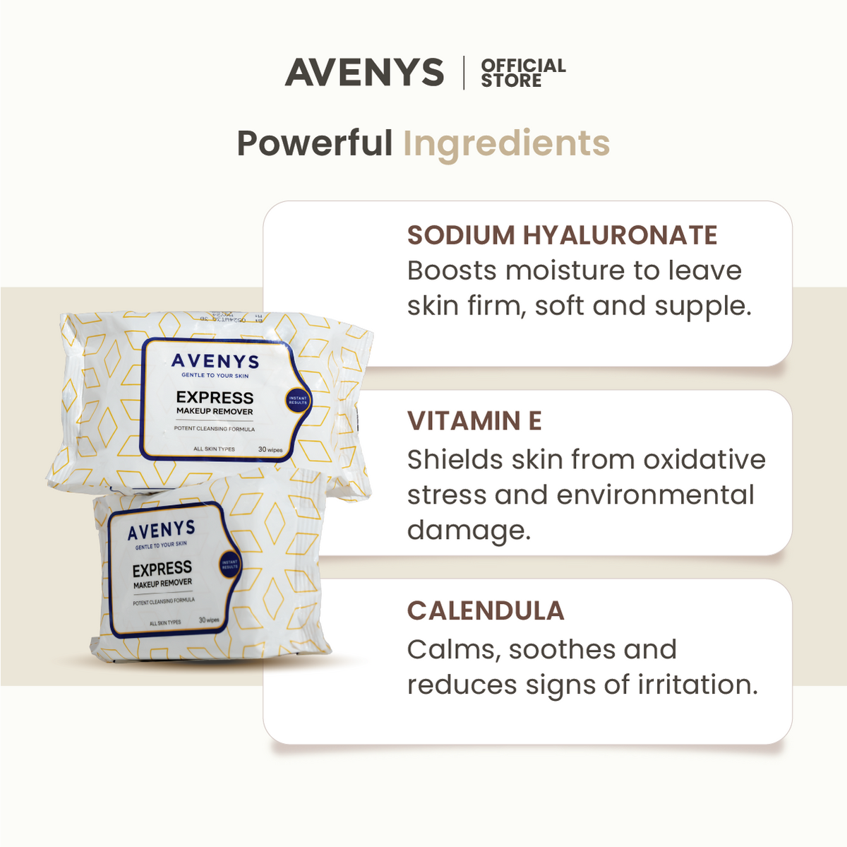 AVENYS Express Makeup Remover Wipes