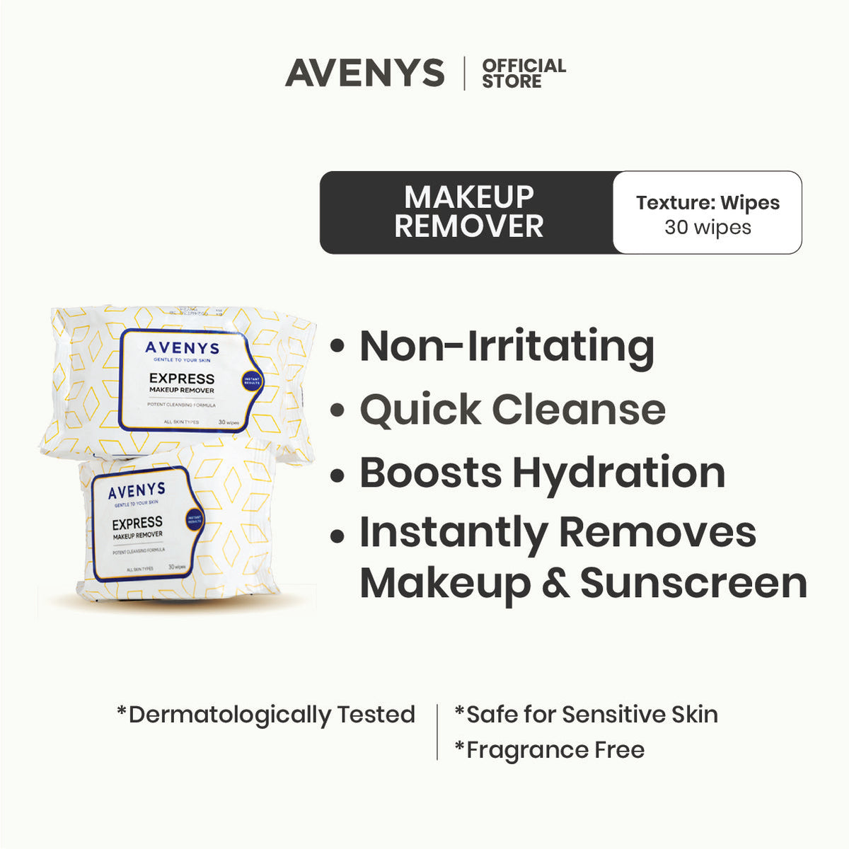 AVENYS Express Makeup Remover Wipes