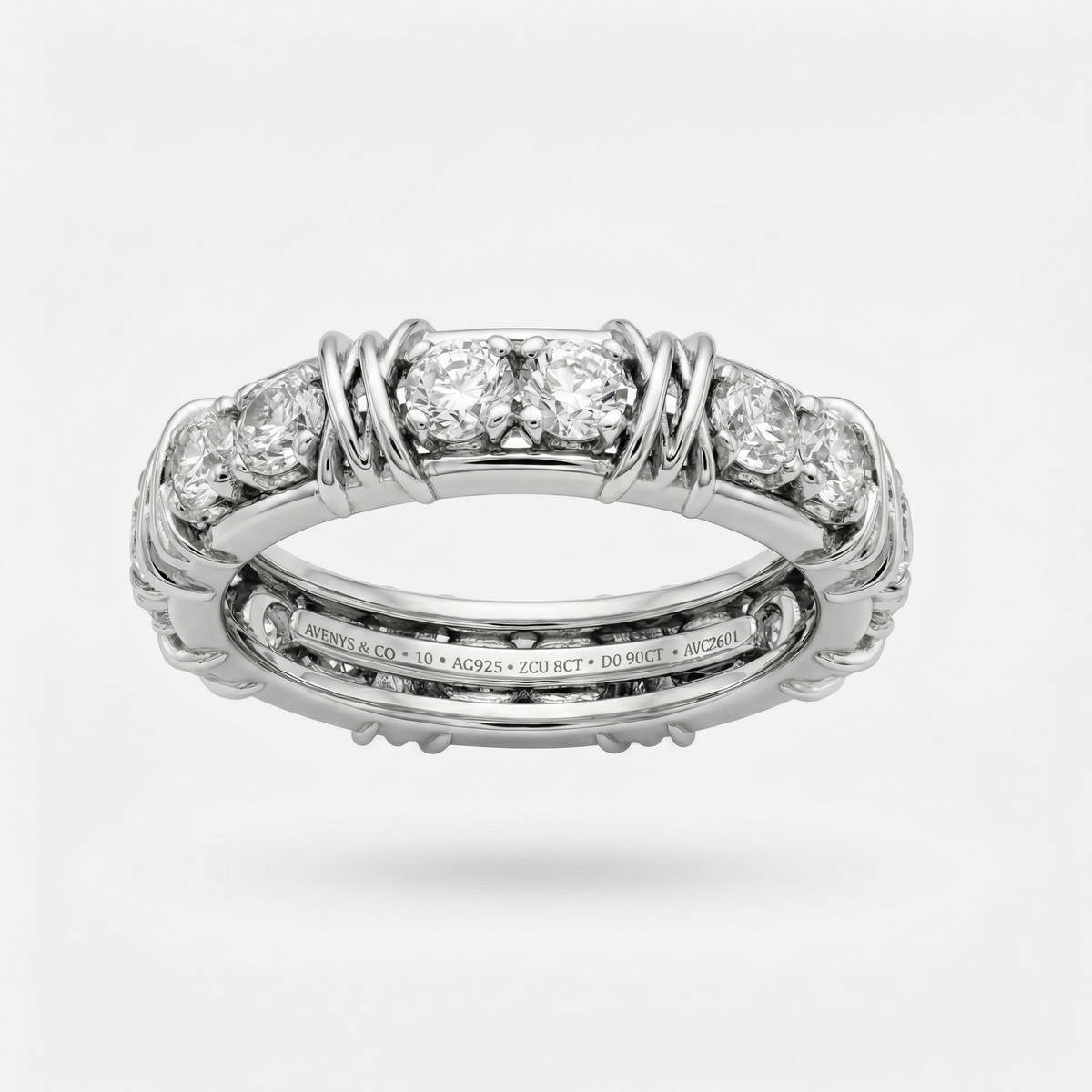 AV Signature Ring Mens with White Round Stone – on White Gold