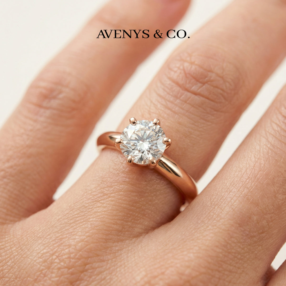 Delicate Solitaire Ring with White Round Stone – on Rose Gold