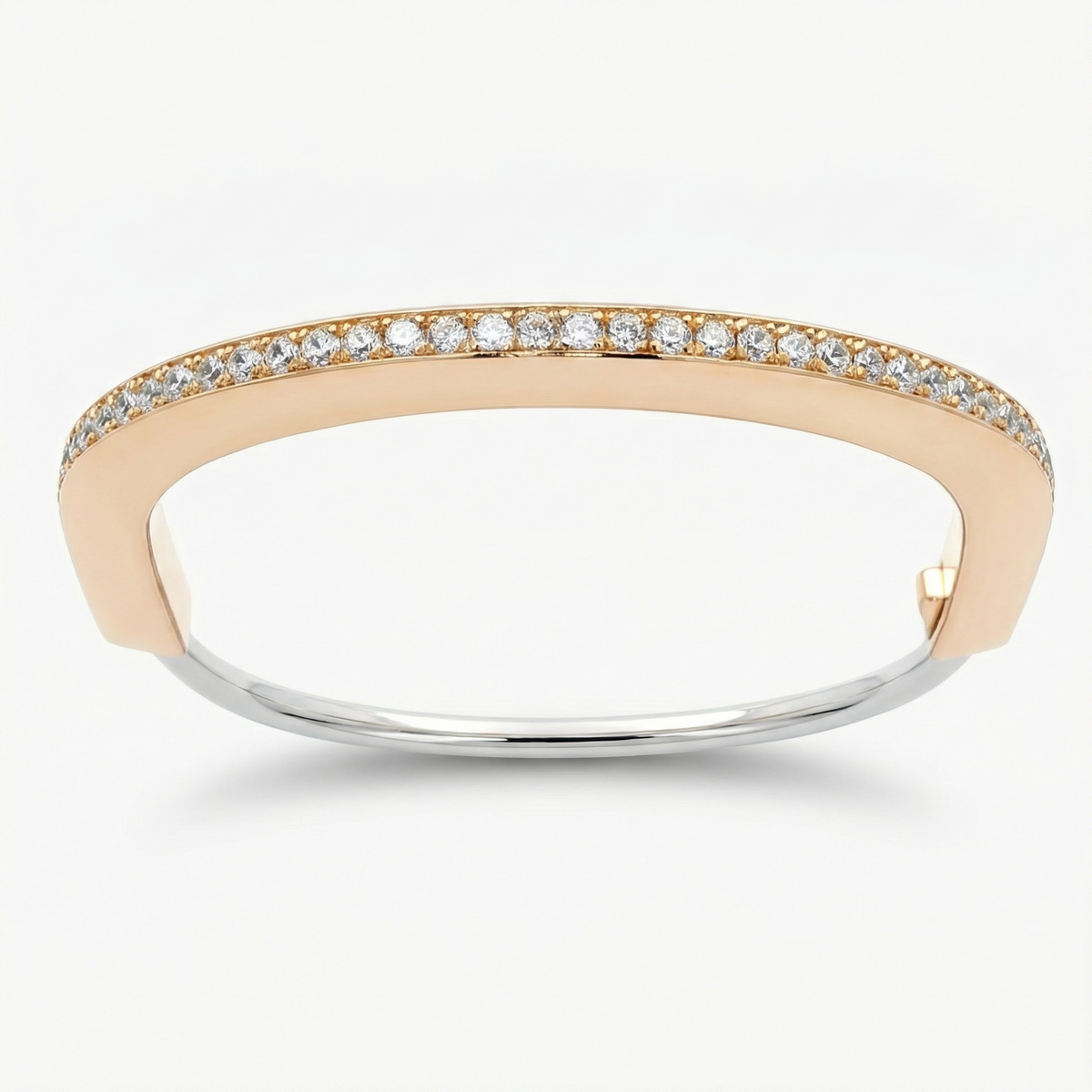 Lock Bangle with White Round Stone – on Yellow Gold