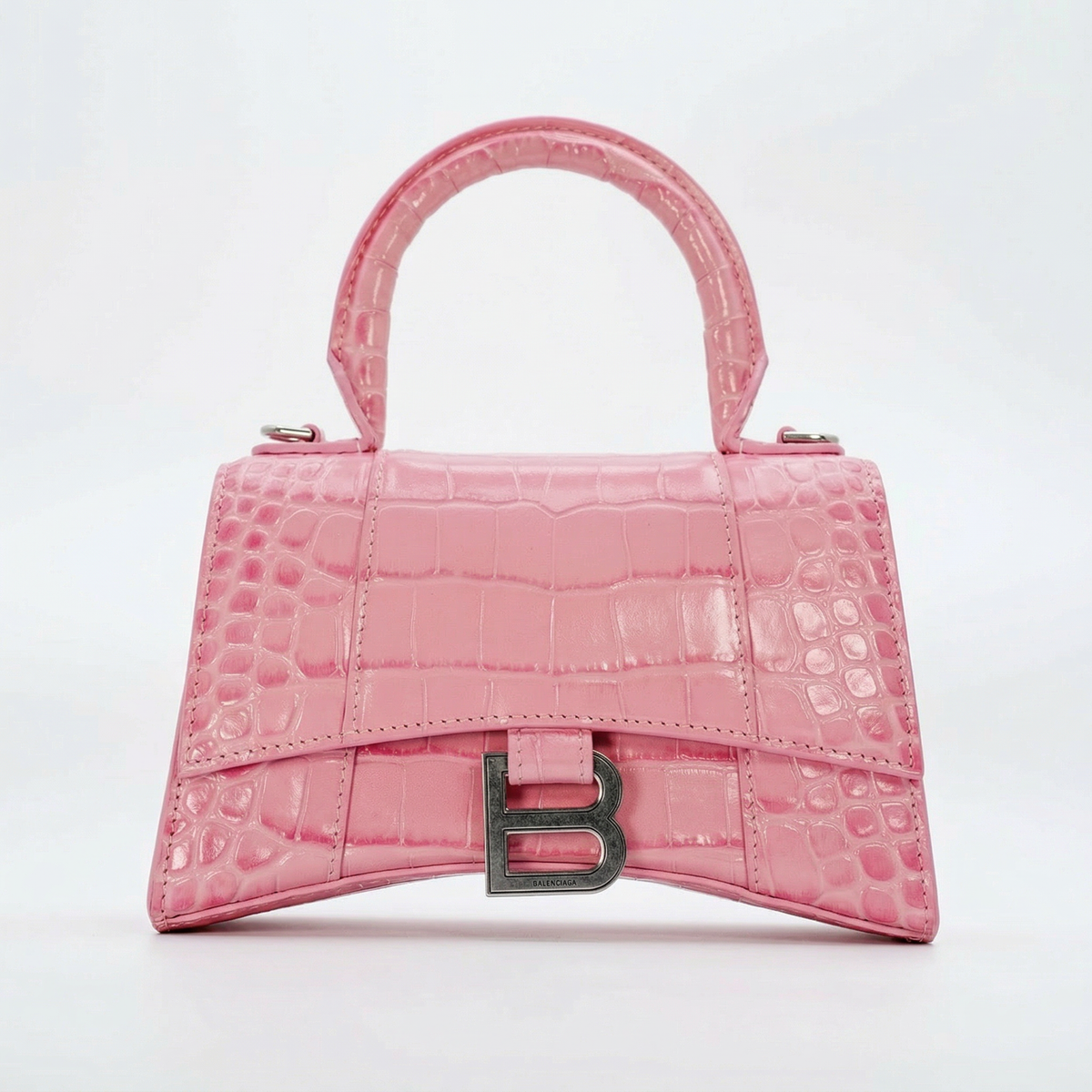 Balenciaga Hourglass Top Handle Bag – Croc-Embossed Calfskin
