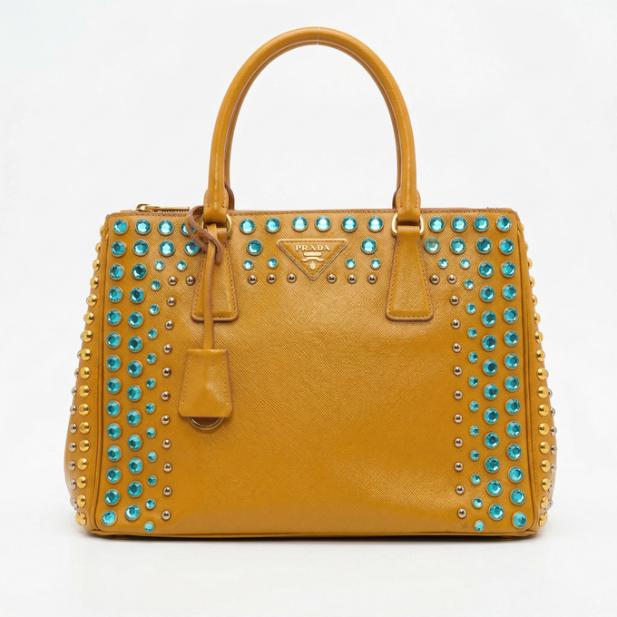 Prada Vernice Crystal Studded Saffiano Top Handle Bag