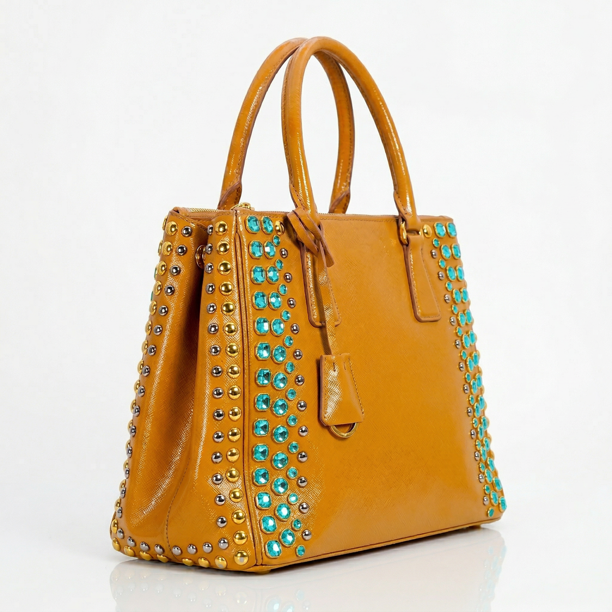 Prada Vernice Crystal Studded Saffiano Top Handle Bag