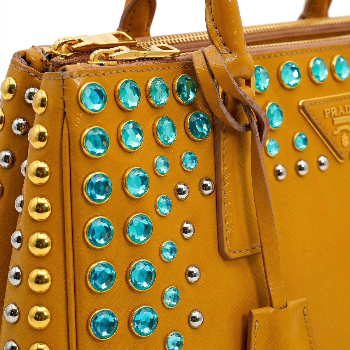 Prada Vernice Crystal Studded Saffiano Top Handle Bag