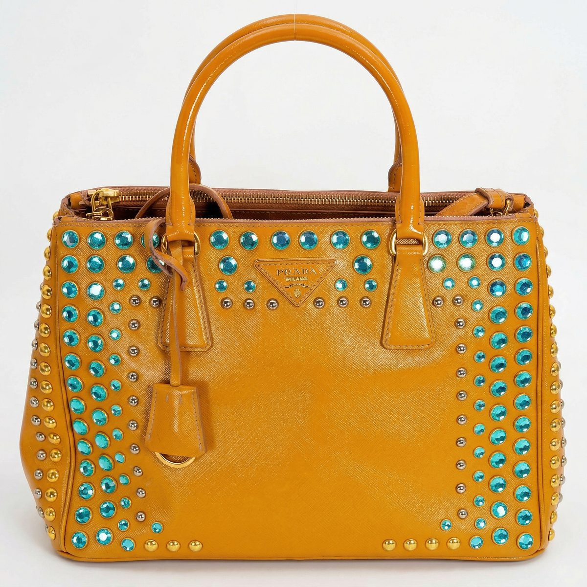 Prada Vernice Crystal Studded Saffiano Top Handle Bag