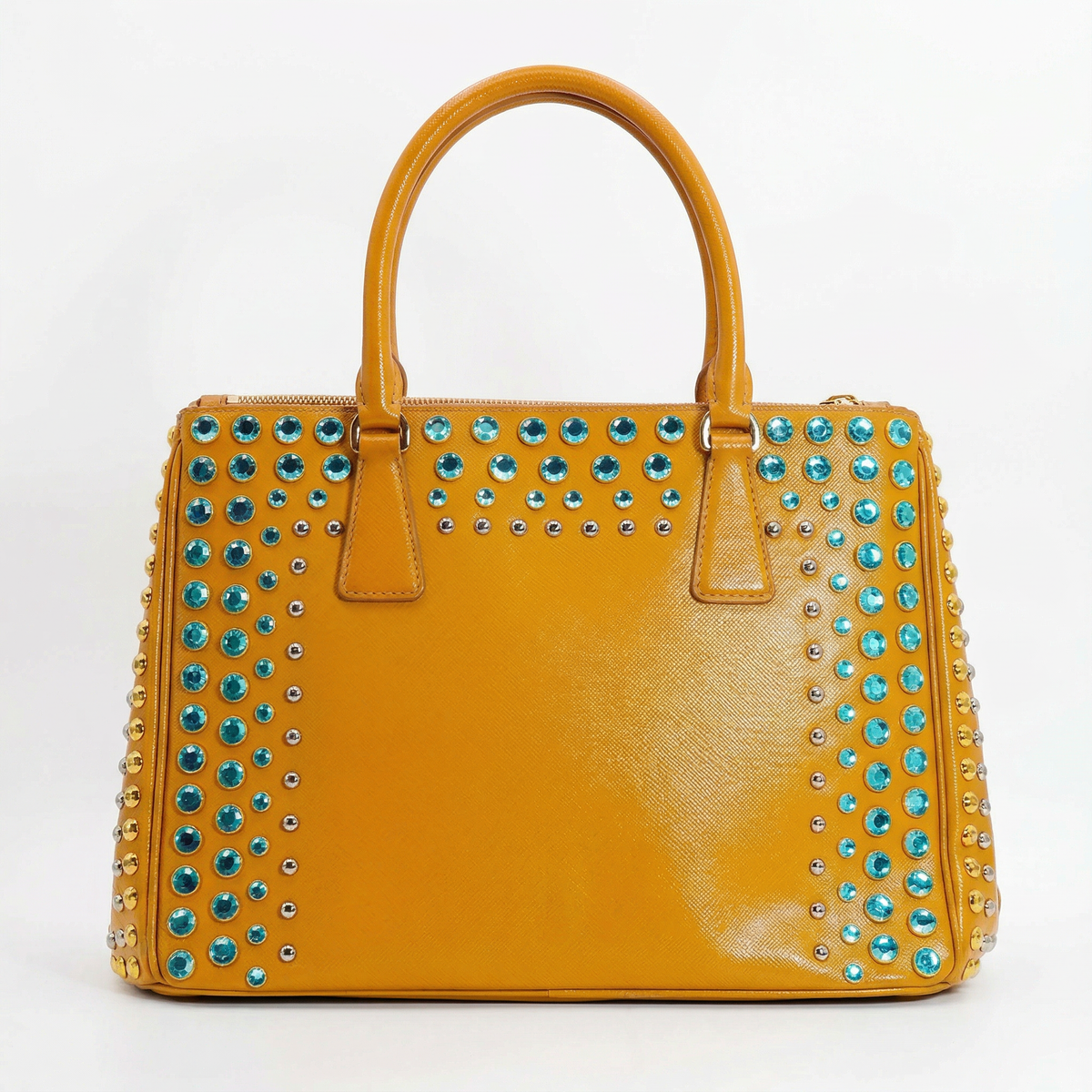 Prada Vernice Crystal Studded Saffiano Top Handle Bag