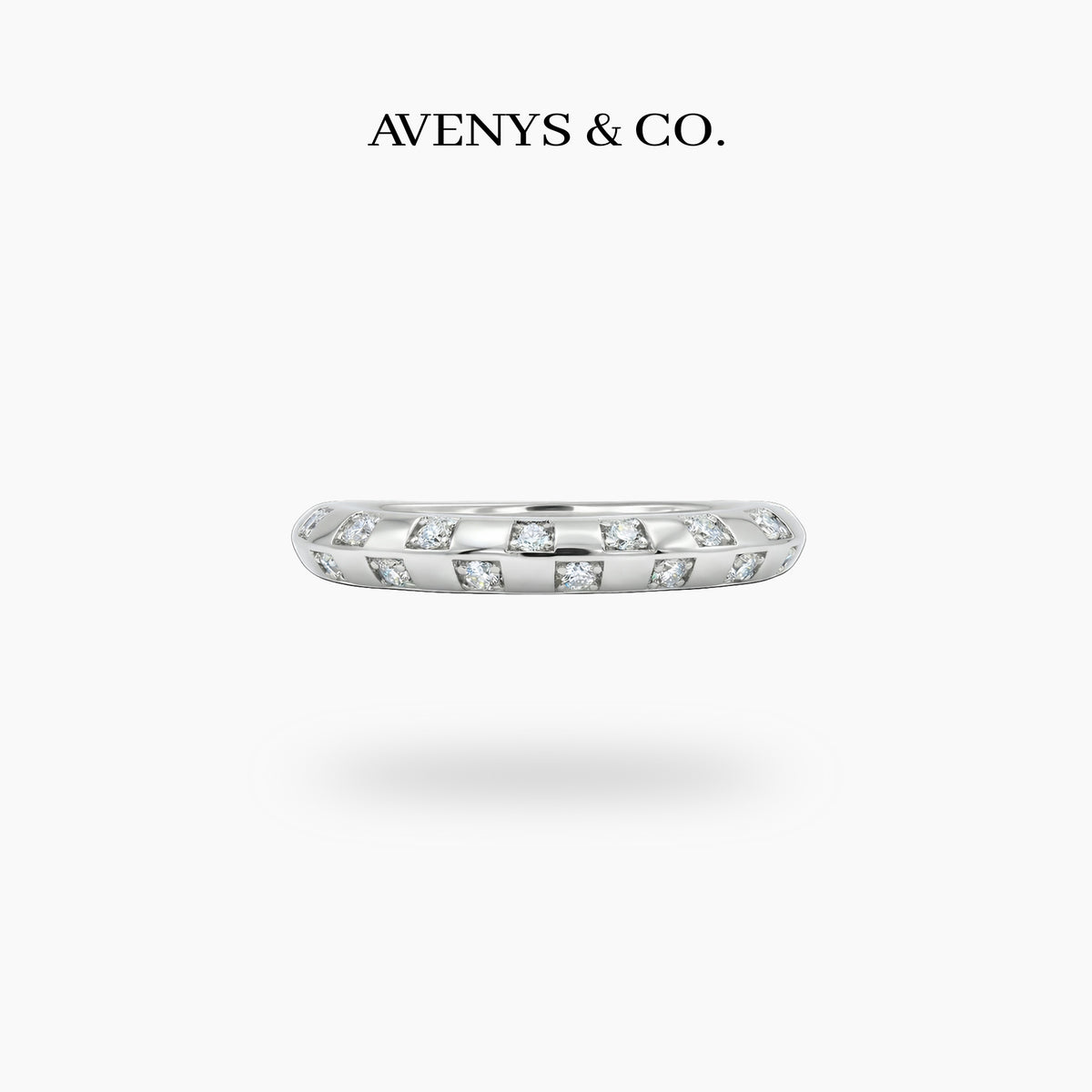 Gridline Ring with White Round Stone – on White Gold