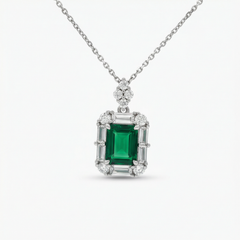 Eden Pendant Necklace with Green Emerald Stone – on White Gold