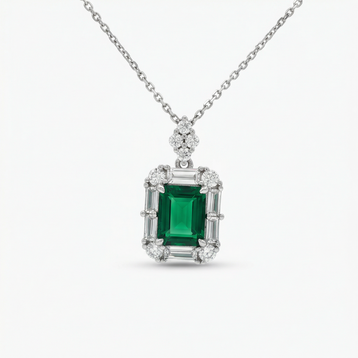 Eden Pendant Necklace with Green Emerald Stone – on White Gold