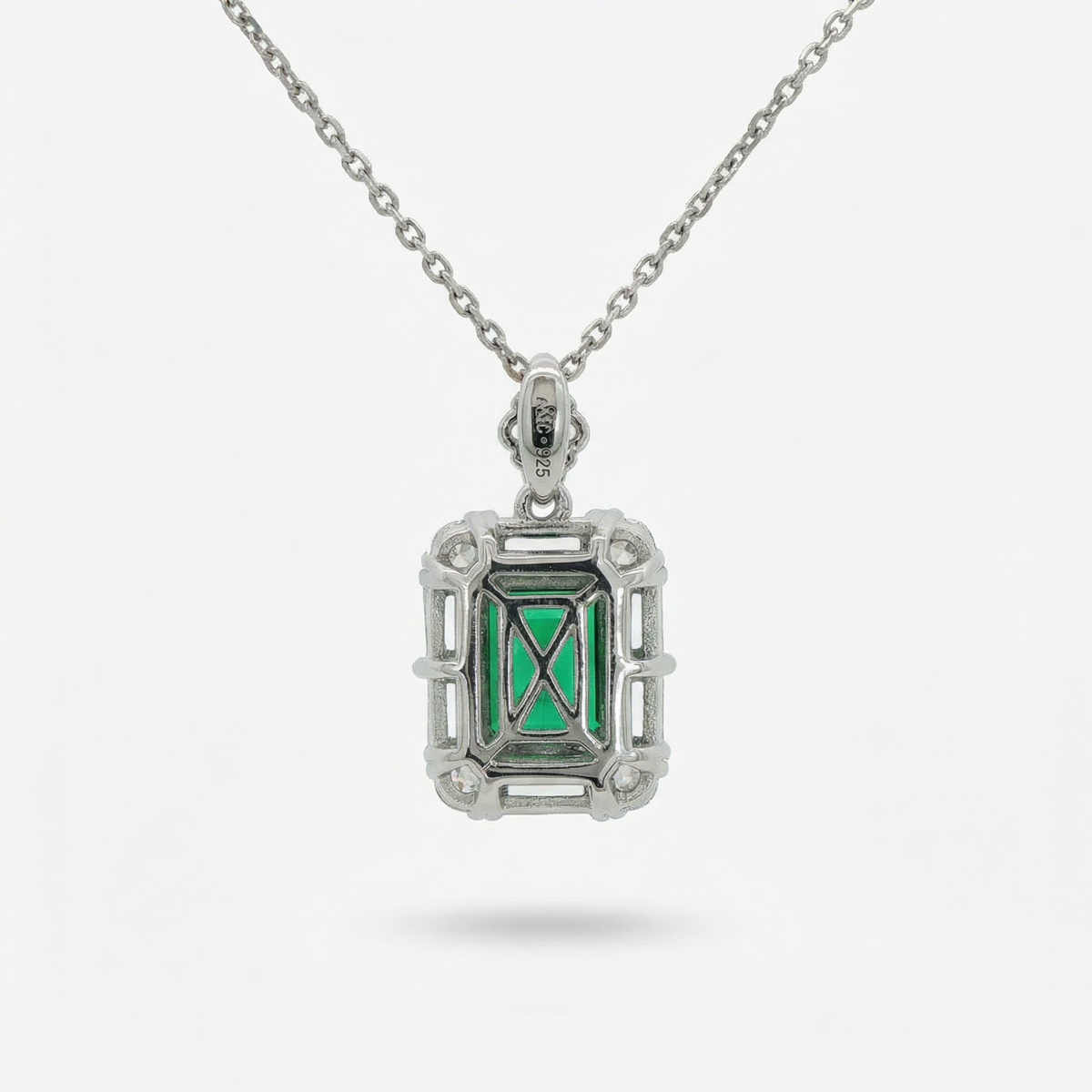Eden Pendant Necklace with Green Emerald Stone – on White Gold