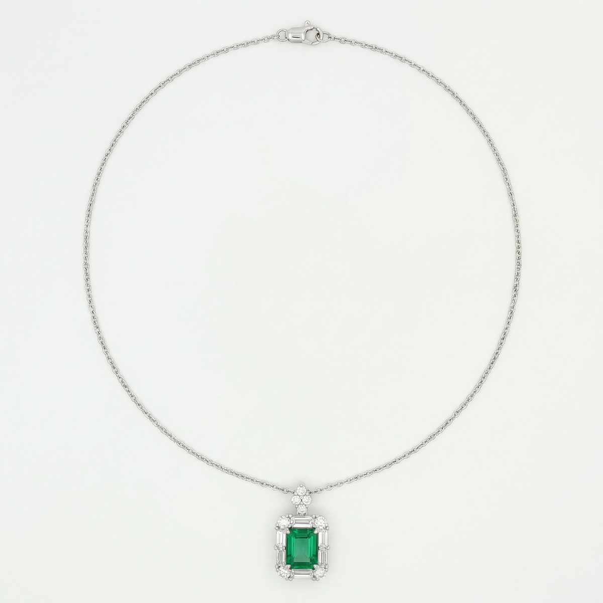 Eden Pendant Necklace with Green Emerald Stone – on White Gold