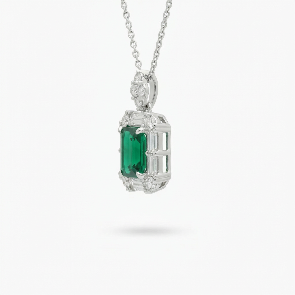 Eden Pendant Necklace with Green Emerald Stone – on White Gold
