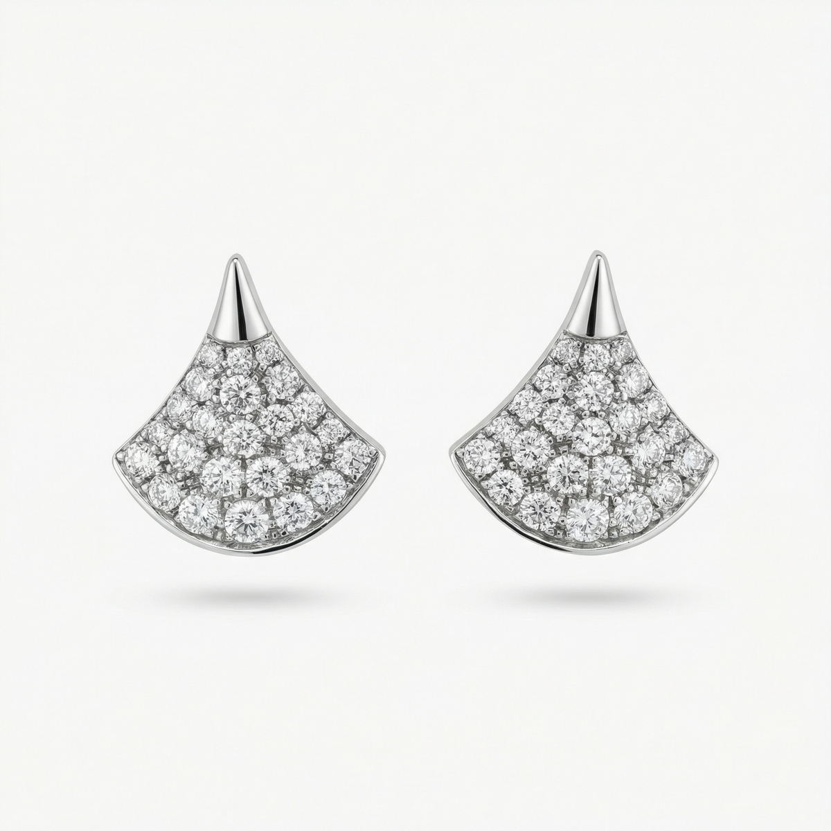 Fan Pave Earrings with White Round Stone – on White Gold