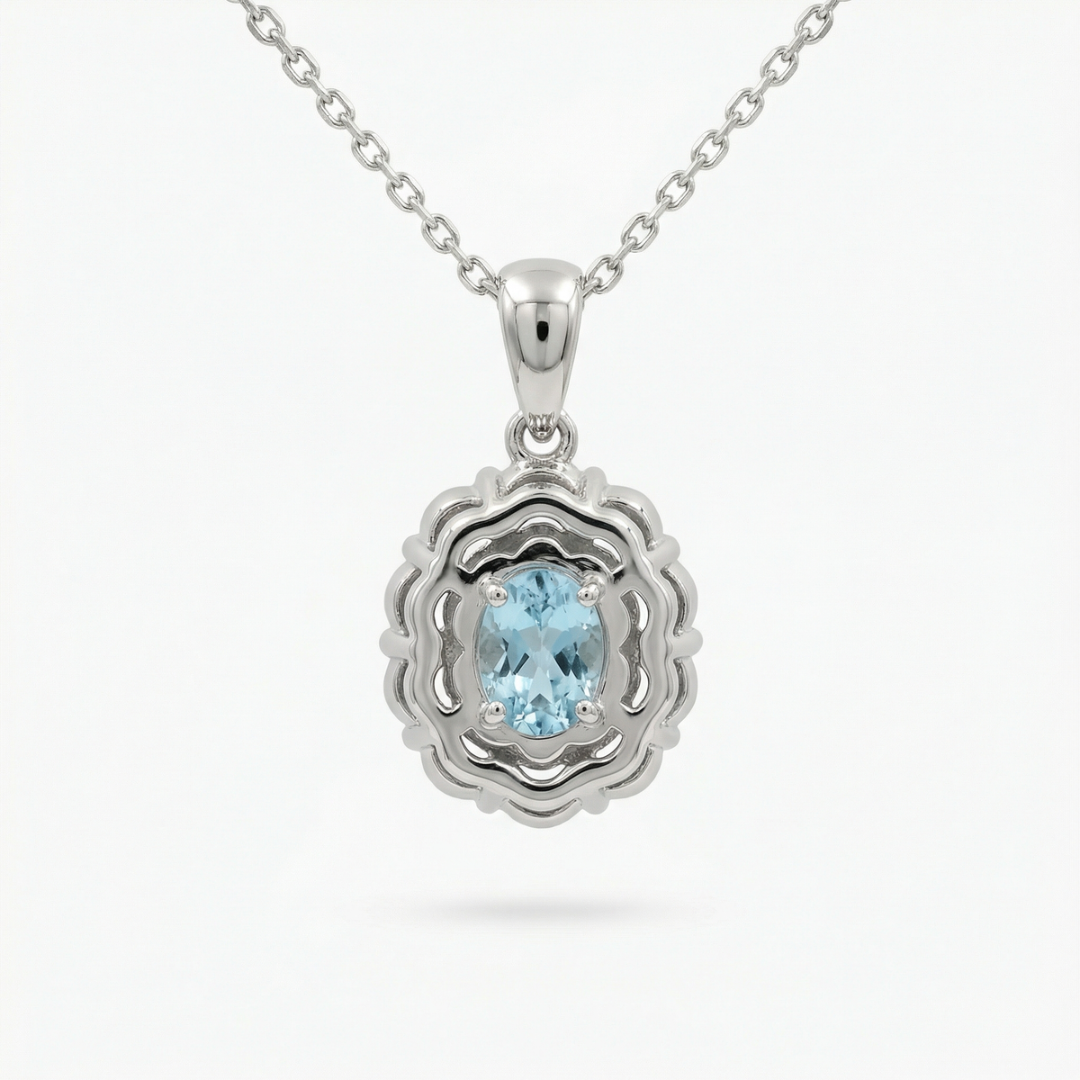 Peacock Blue Sapphire Oval Charm Necklace in White Gold Finish Silver