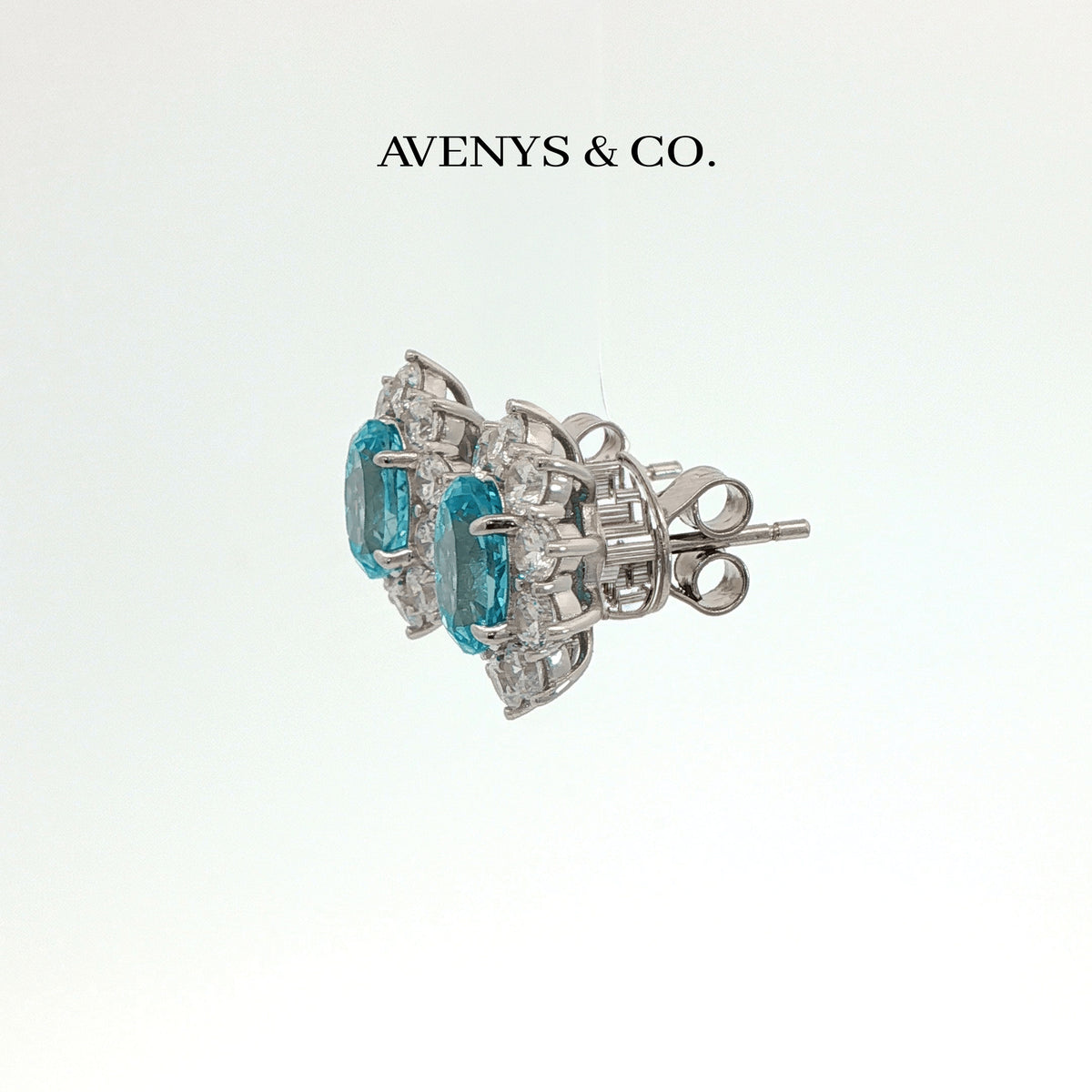 Bloom Halo Earrings with Paraiba Oval Stone – on White Gold