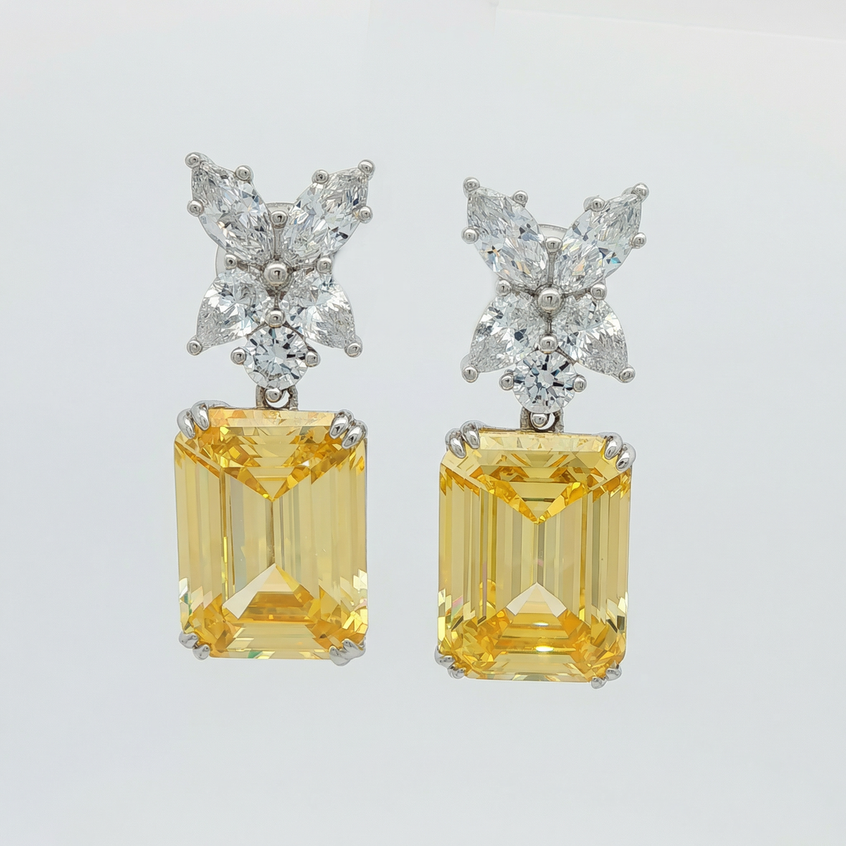 Emerald Drop Earrings with Yellow Emerald Stone – on White Gold