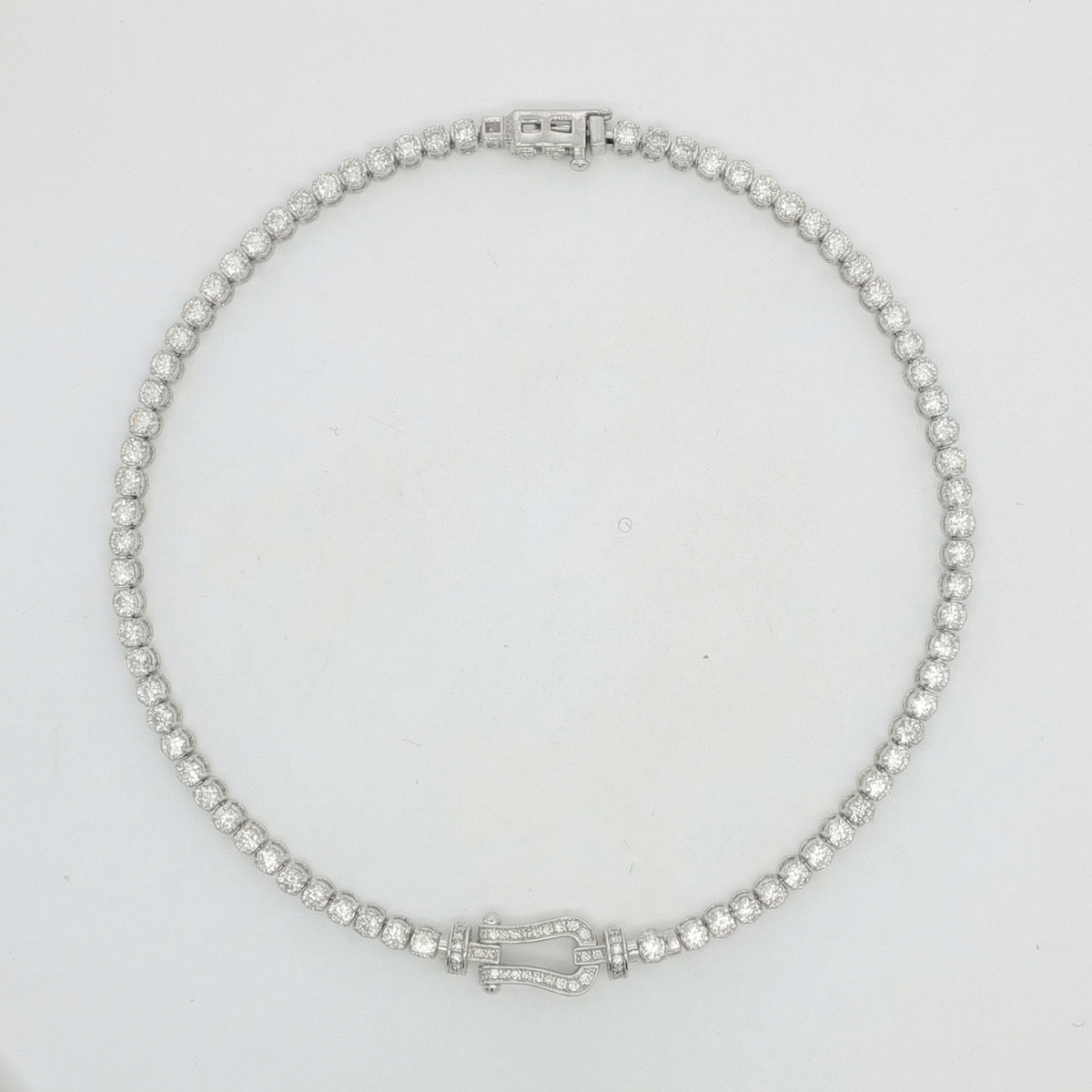 Horseshoe Tennis Necklace with White Round Stone – on White Gold