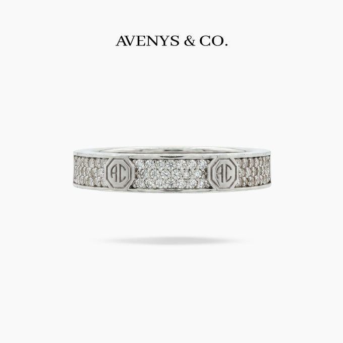 Halo Pave Slim Ring with White Round Stone – on White Gold