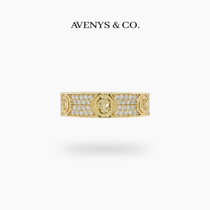 Halo Pave Ring with White Round Stone – on Yellow Gold