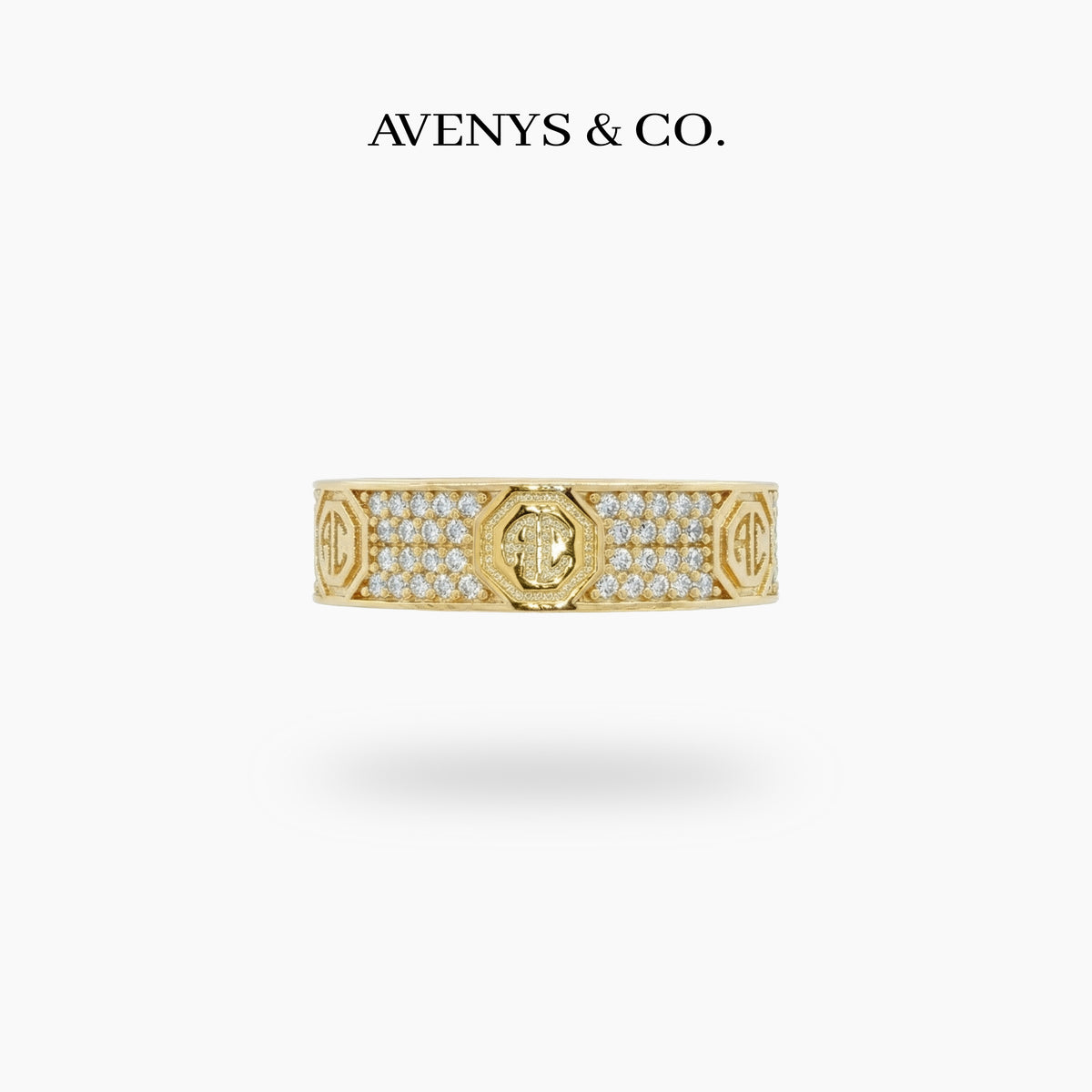 Halo Pave Ring with White Round Stone – on Yellow Gold