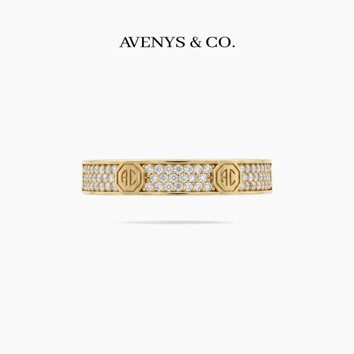 Halo Pave Slim Ring with White Round Stone – on Yellow Gold